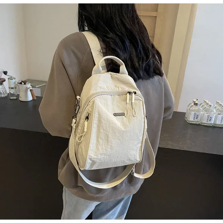 sac à dos mini léger en nylon pour femmes, sac à bandoulière convertible, multi-poches, sac de voyage décontracté pour la journée