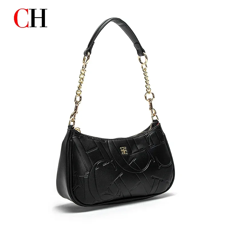sac à main de luxe ch avec monogramme en relief pour femme, sac bandoulière à chaîne, sac baguette vintage avec fermeture éclair, sac à main quotidien