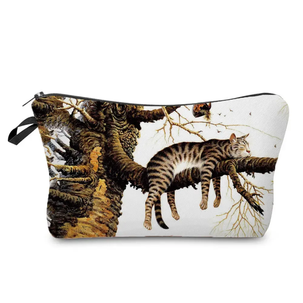 trousse de maquillage imprimée chat pour femme, peinture à l'huile, mode rétro, sacs à cosmétiques, haute qualité, étuis à crayons, sac cadeau portable, offre spéciale
