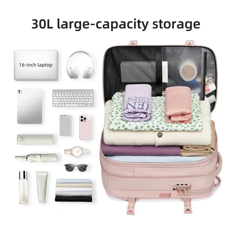 sac à dos de voyage pour femme, sac à dos pour ordinateur portable de 16 pouces avec compression sous vide, sac à dos d'école avec chargement usb, sac à dos de randonnée étendu pour affaires