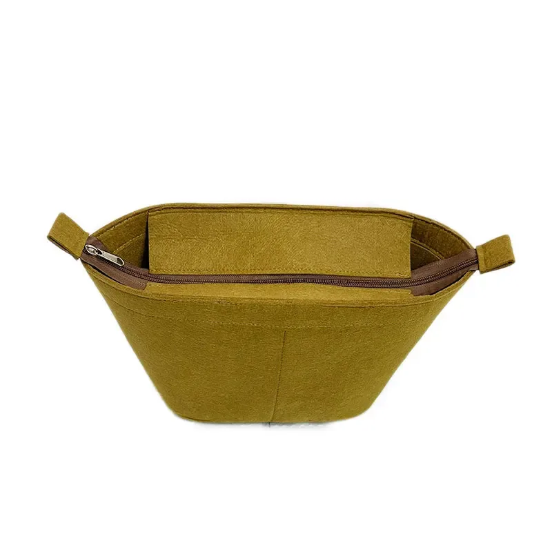 organisateur de sac trapézoïdal, doublure supérieure avec couvercle zippé pour sac de panier en feuille de palmier et peau de veau 33x17x1 0/40x26.5x16