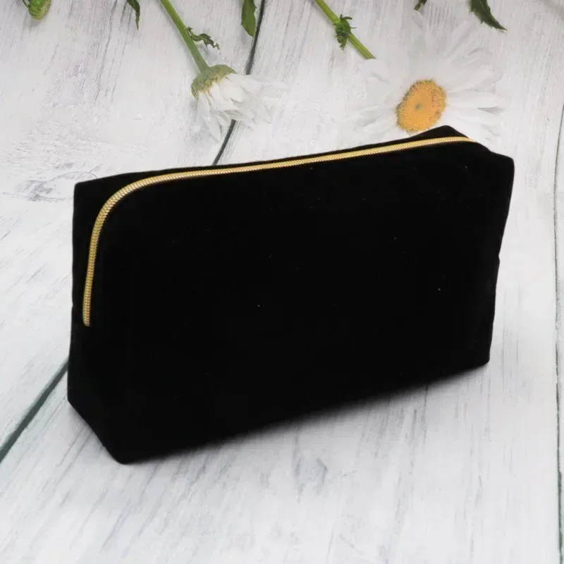 sac de maquillage en velours à fermeture éclair pour femmes, grand sac à cosmétiques de voyage pour maquillage, pochette de maquillage de couleur unie, sac de rangement nécessaire