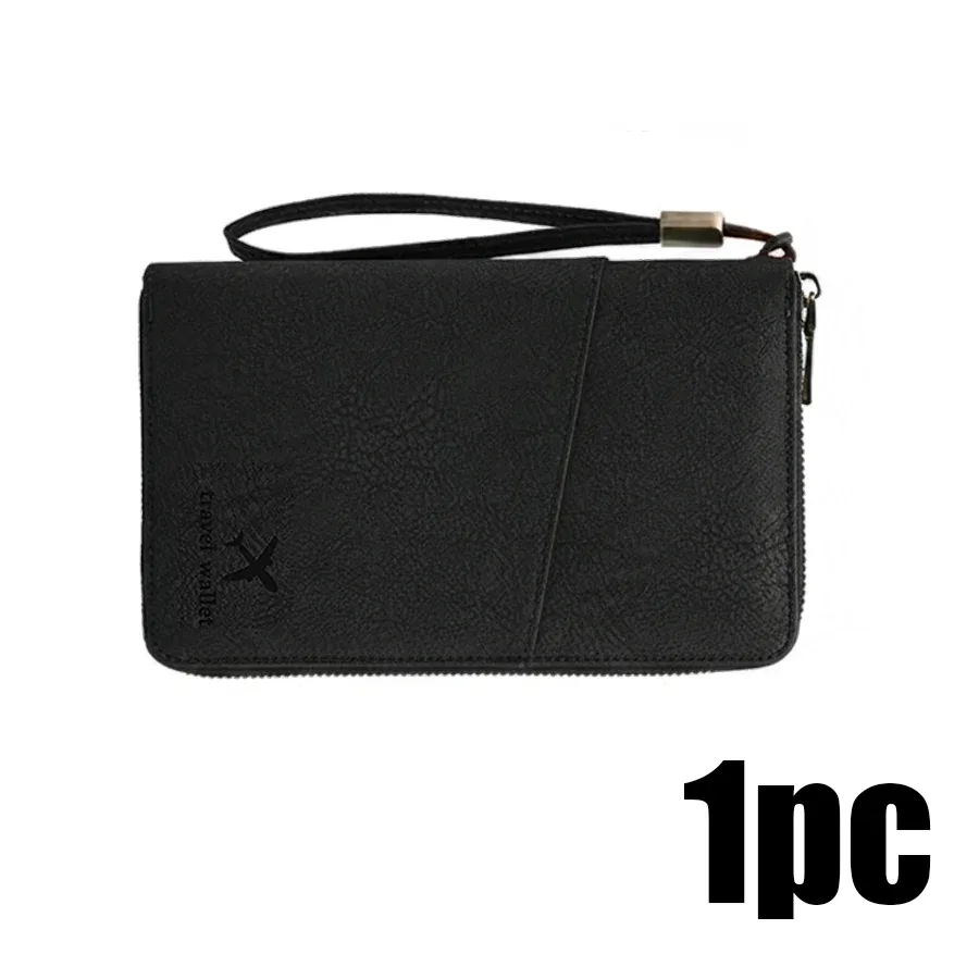 porte-passeport avec fermeture à glissière, protection rfid, étui de rangement pour documents de voyage multi-poches noir, portefeuille en simili cuir xjm, 1 pièce
