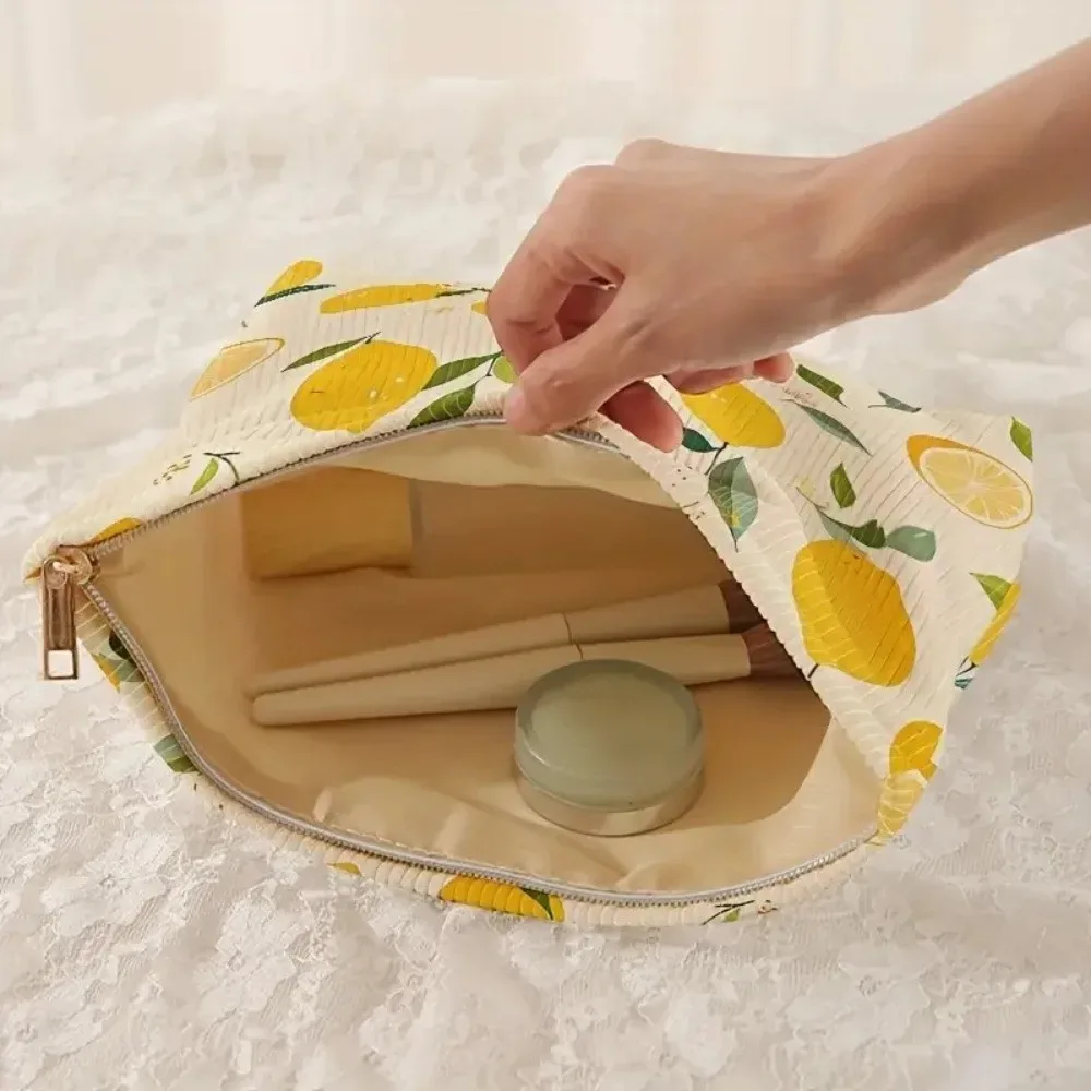 nouvelle trousse de toilette jaune citron en polyester avec fermeture éclair, pochette cosmétique de style coréen, étui à maquillage pour les voyages en plein air