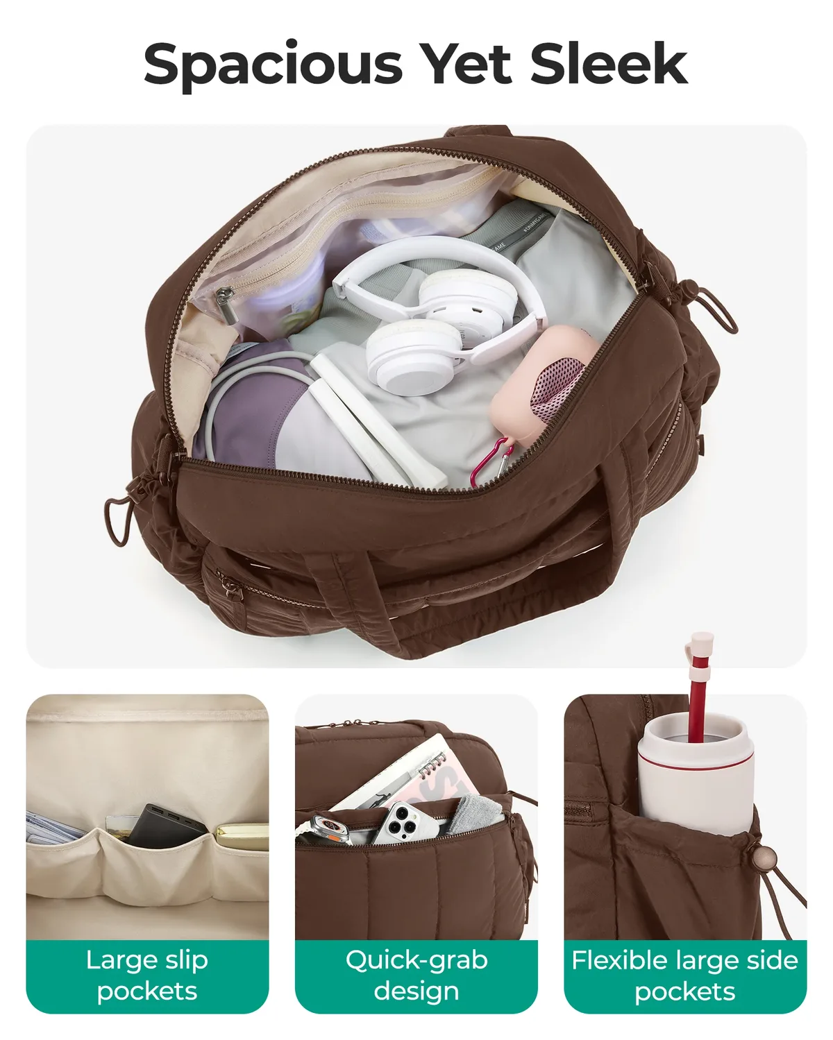 sac voyage polyester plissé beige rose pâle noir gris taupe bandoulière amovible poignée supérieure week end sport