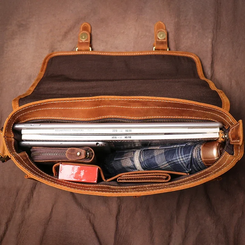 guro-sac messager en cuir de cheval pour homme, véritable, luxe, sac à bandoulière lancé, bureau, étui à bombes, 12.9 pouces, vintage, elin