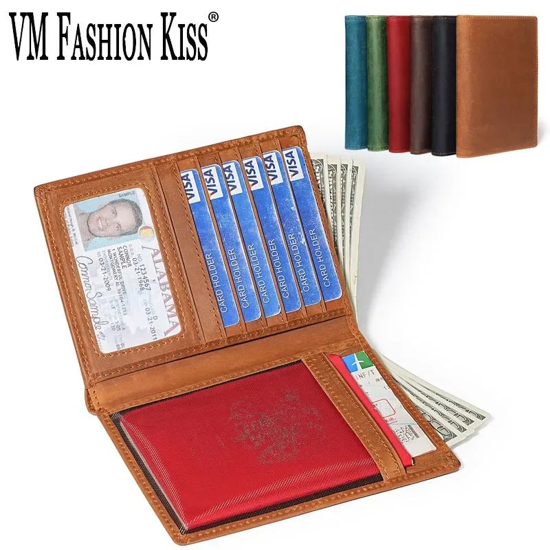 porte-passeport en cuir crazy horse, porte-cartes anti-vol rfid, portefeuille pour hommes et femmes, étui de voyage pour passeport, couverture de documents