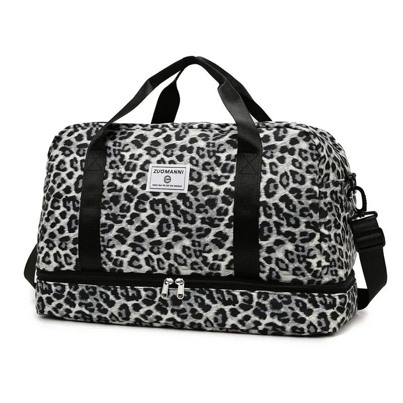 sac de voyage à imprimé léopard, sac de sport de grande capacité avec compartiment à chaussures indépendant, sac de voyage pour le week-end