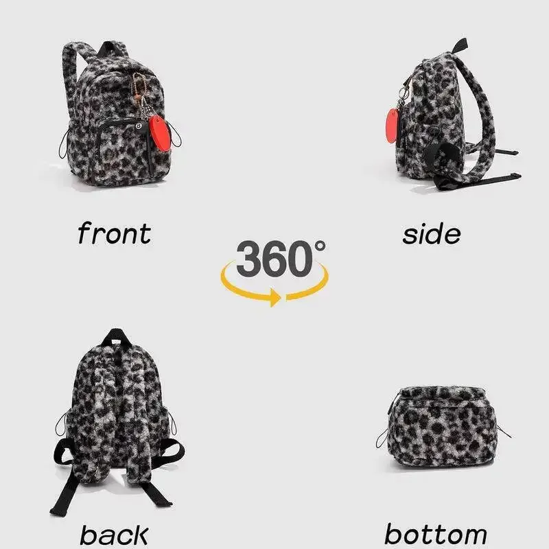 sac à dos en peluche, accessoires mignons, imprimé léopard, sacs à livres décontractés avec pendentif, petits sacs de jour de voyage, sac à bandoulière élégant multiple