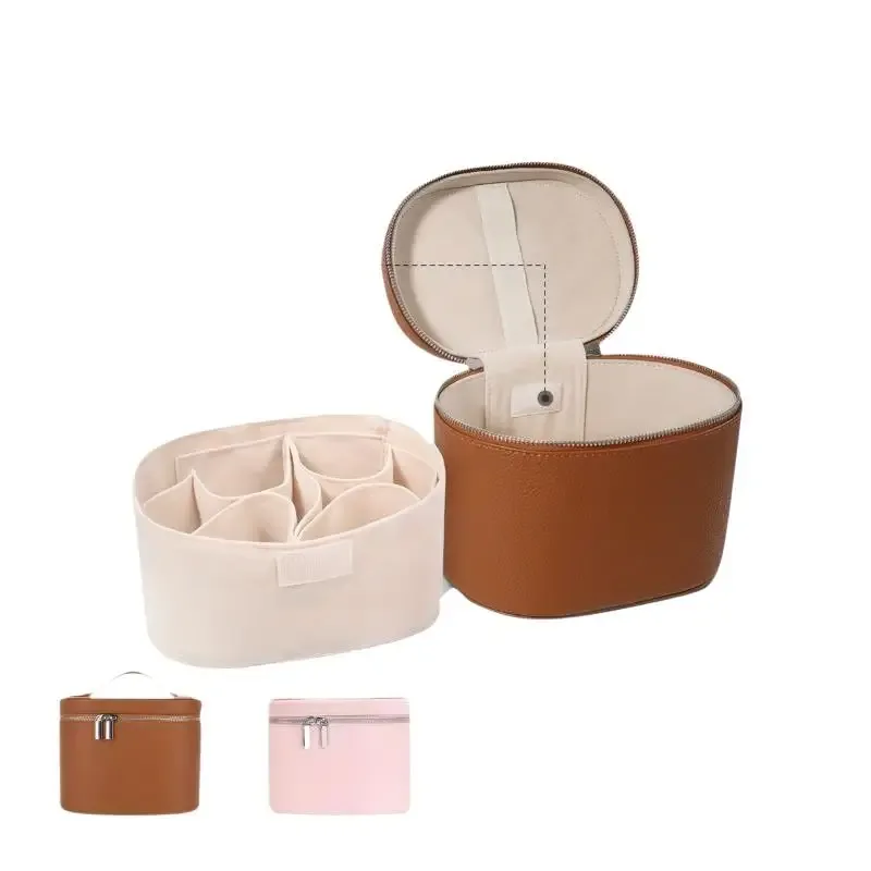 trousse de maquillage portable en cuir pu avec séparateurs amovibles, organiseur de cosmétiques, sac à main grande capacité, trousse de toilette de voyage pour femmes, idéal pour les cadeaux