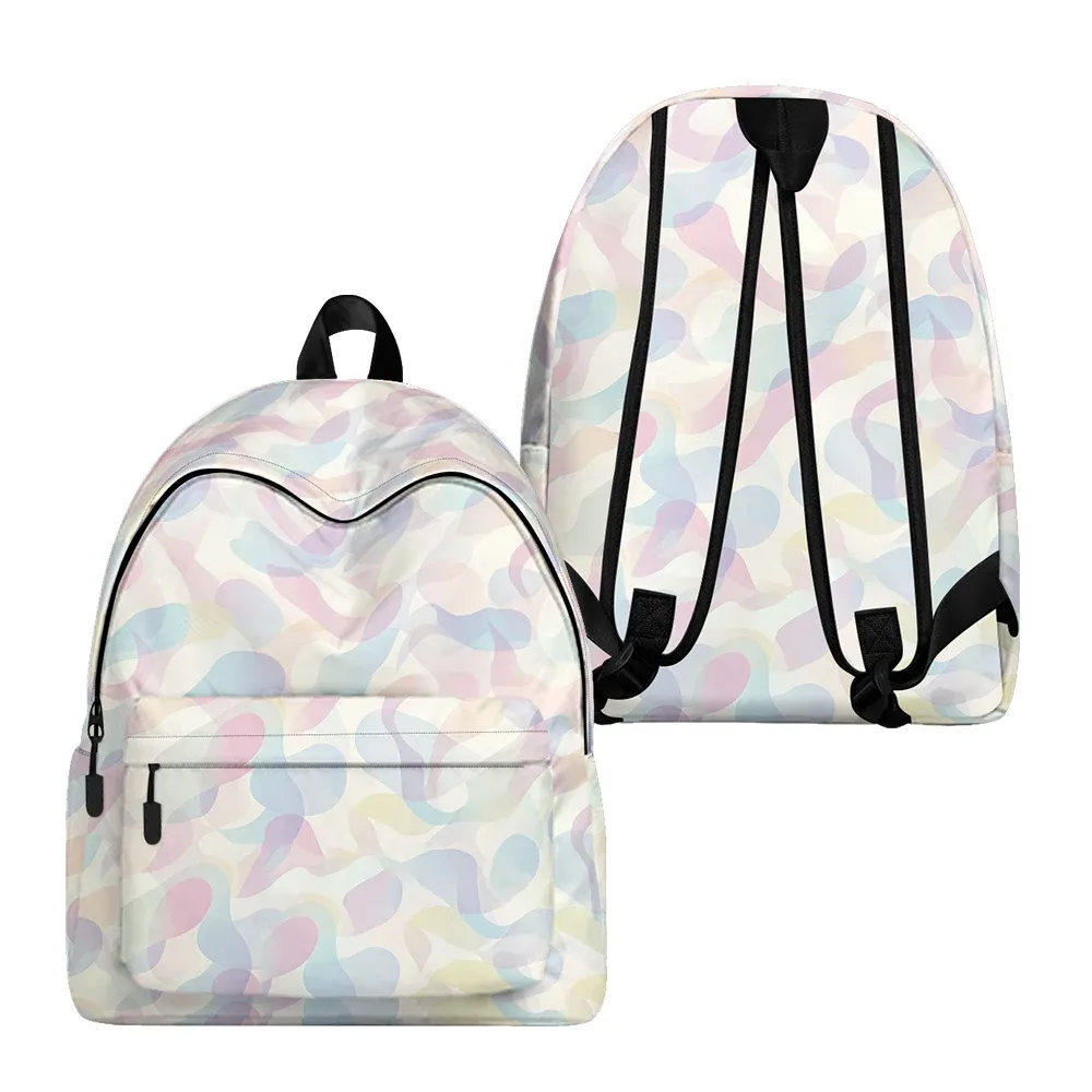 sac à dos imprimé vague abstraite pastel, sacs à crayons, sangles réglables, léger et durable, sac à dos de voyage scolaire, ensembles pour adolescents