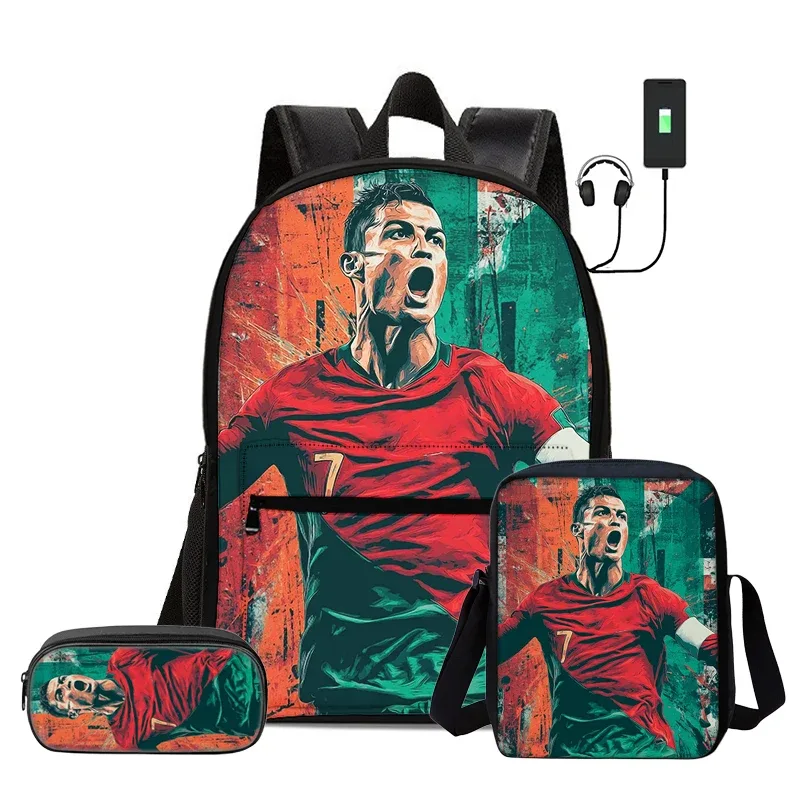 sac dos nylon motifs football noirs couleurs vivaces bandoulière arquée interface usb usage voyage