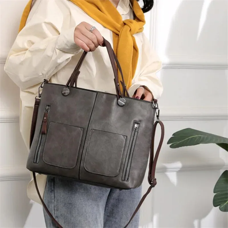 sac à main en cuir rétro europe america, sac à bandoulière, fourre-tout à deux poches avec fermeture éclair, sacs à bandoulière classiques pour femmes, travail et affaires