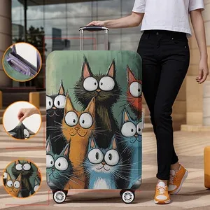 housse de bagage imprimée chat de dessin animé, adaptée aux bagages de 18 à 32 pouces, manchon de poignée de bagage, accessoires de voyage