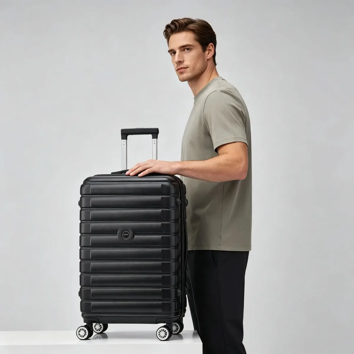 valise yonsly 20/24/28 pouces avec roulettes 360° ° valise trolley à coque rigide noire légère avec 4 roues, serrure à code, poche filet et poignée en caoutchouc pour les voyages d'affaires et les vacances