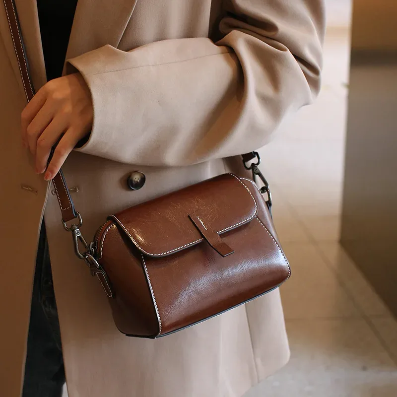 sac à main en cuir de vachette pour femme, petit sac de téléphone à la mode, sac à bandoulière de haute qualité, sac lancé polyvalent et simple, avertissement à l'huile