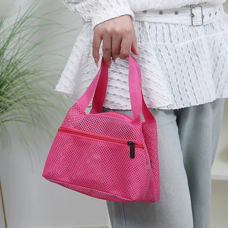 sac de voyage en maille de couleur unie, trousse de toilette portable de grande capacité pour le sport, la natation, le rangement des cosmétiques, organisateur léger, 1 pièce