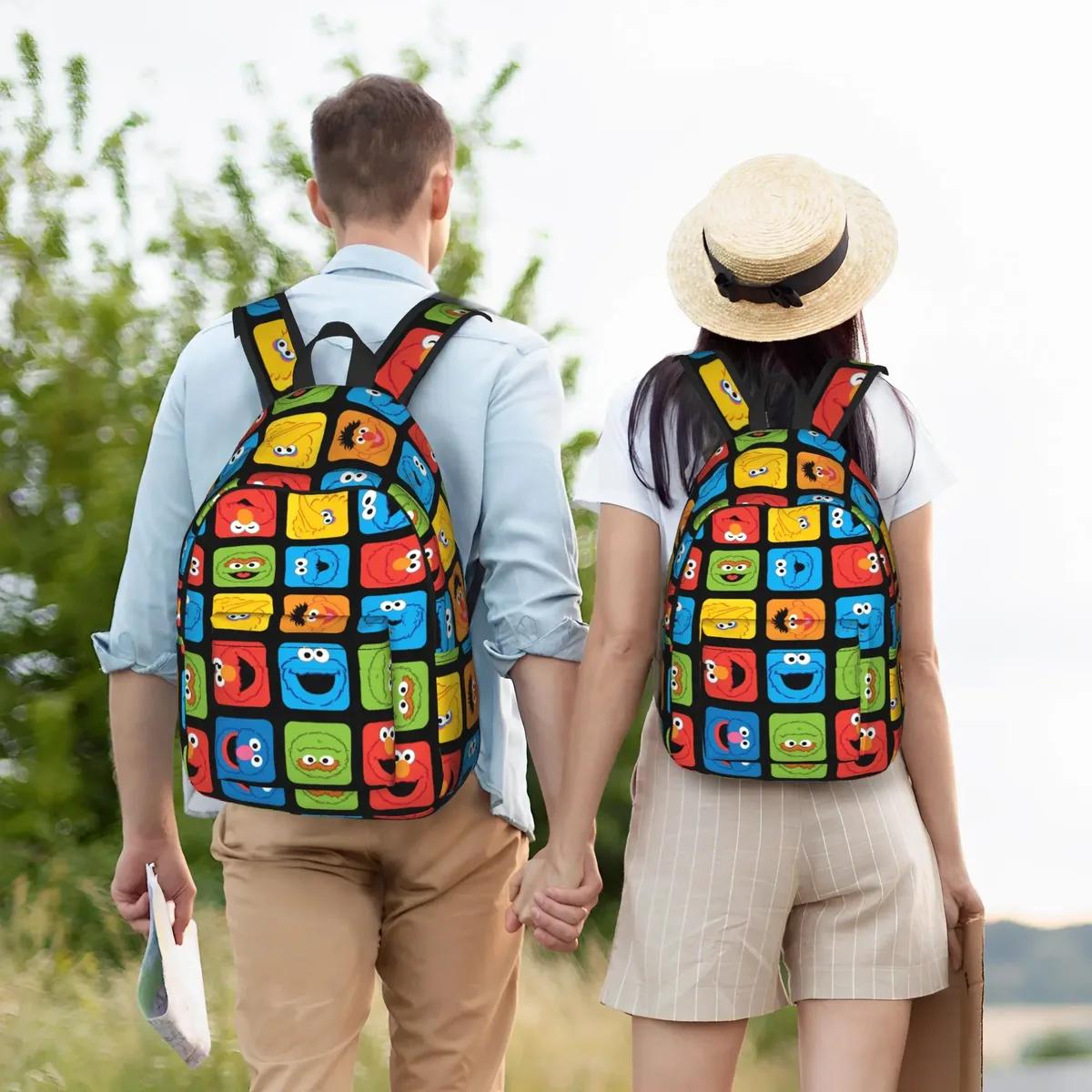 sac à dos décontracté sesames streets, durable, pour le lycée, la randonnée, les voyages, motif de faces cubiques, sac à dos de jour pour hommes et femmes, sacs en toile pour l'université