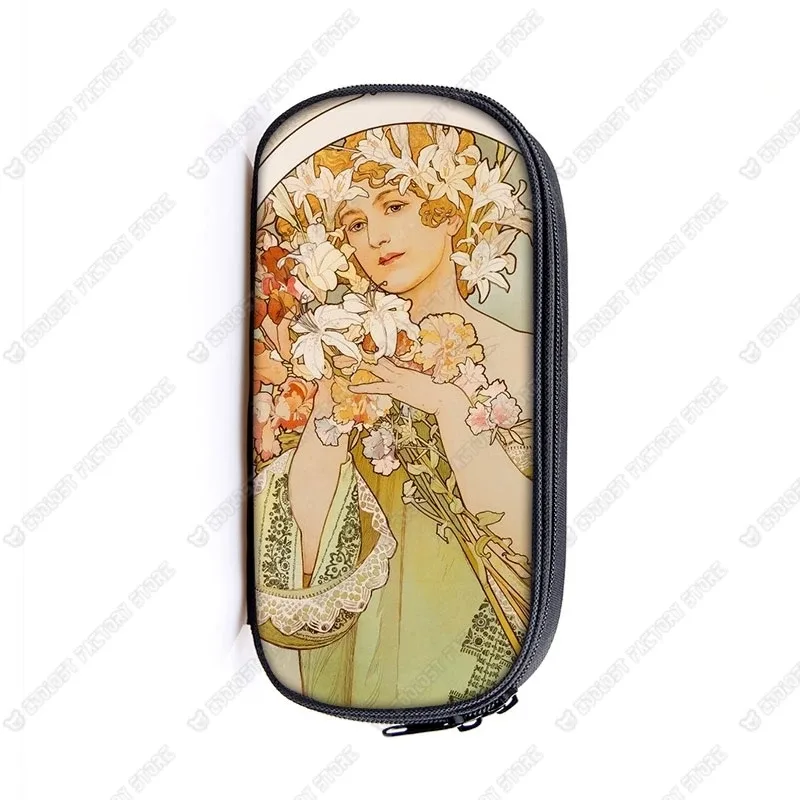 trousse de maquillage imprimée par alphonse mucha, trousse de maquillage pour femme, trousse de maquillage pour adolescent, étuis à crayons, étuis à cosmétiques