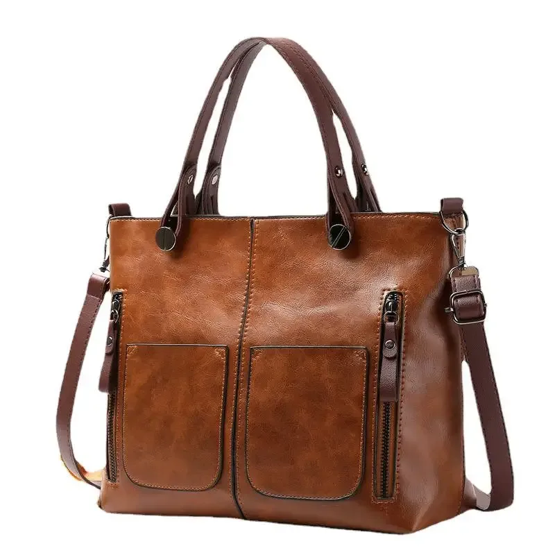 sac à main en cuir rétro europe america, sac à bandoulière, fourre-tout à deux poches avec fermeture éclair, sacs à bandoulière classiques pour femmes, travail et affaires