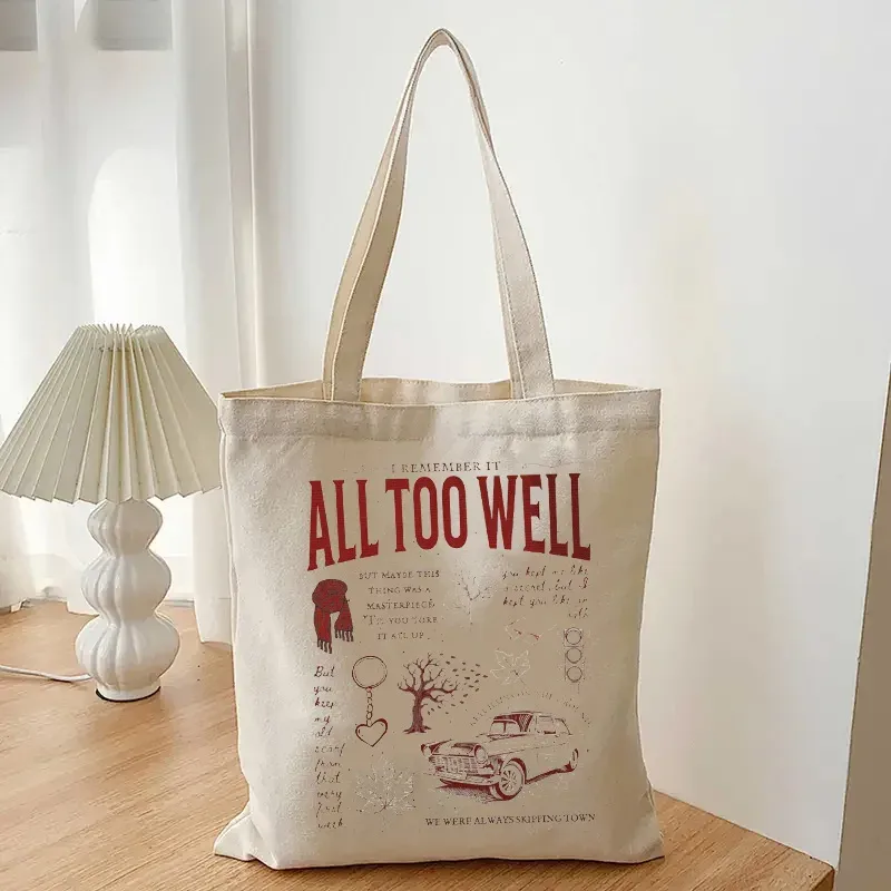 taylor all too well canvas tote bag, causal shopping hangbag, gift for gérmusic-lover, large capacity canvas bag, music merch