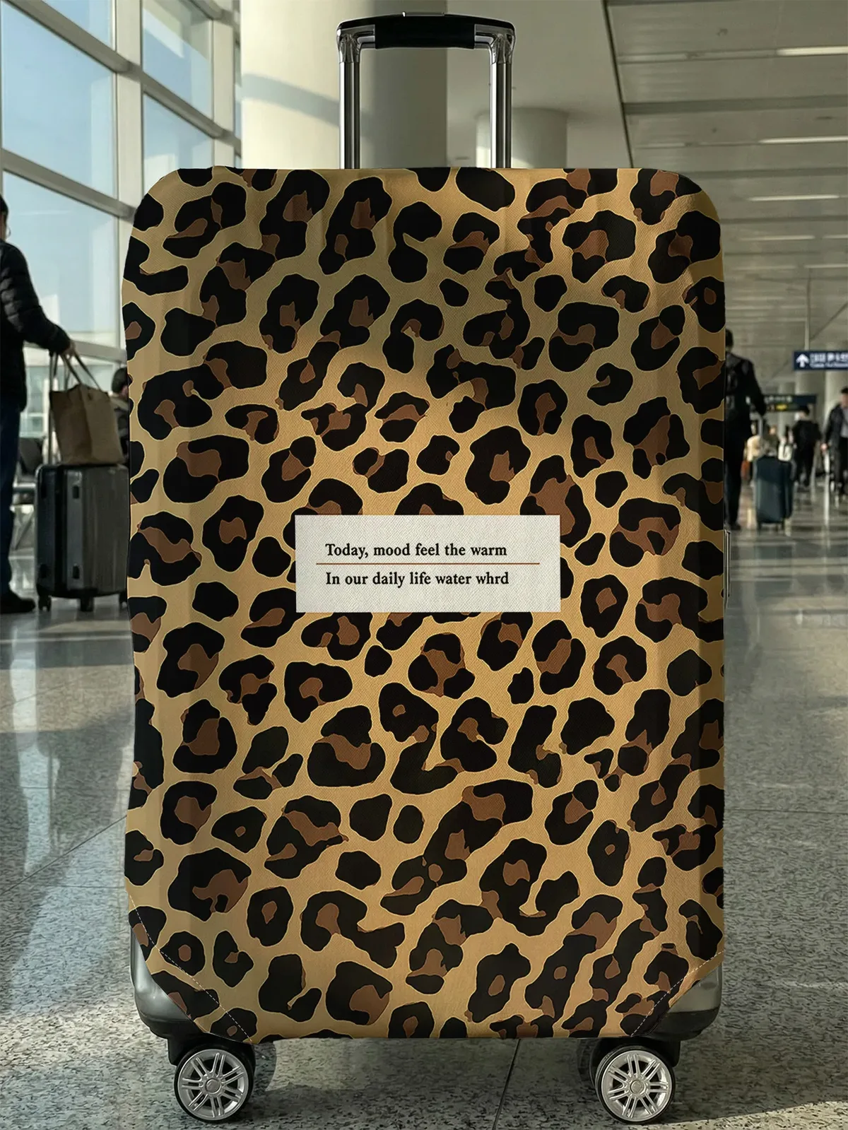 housse de bagage classique à imprimé léopard avec slogan anglais, adaptée aux bagages de 18 à 32 pouces, housse de poignée de bagage, accessoire de voyage