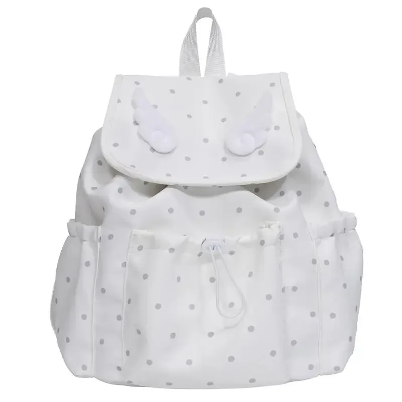 sac à dos matelassé à pois ailes d'ange pour étudiants, sac d'école en nylon mignon et tendance, sac de voyage quotidien léger et spacieux