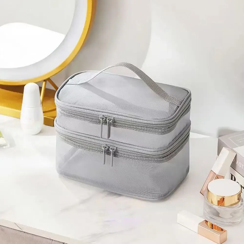 sac à cosmétiques de voyage en maille transparente pour femmes, trousse de maquillage et de toilette, sac de rangement, sac organisateur de maquillage