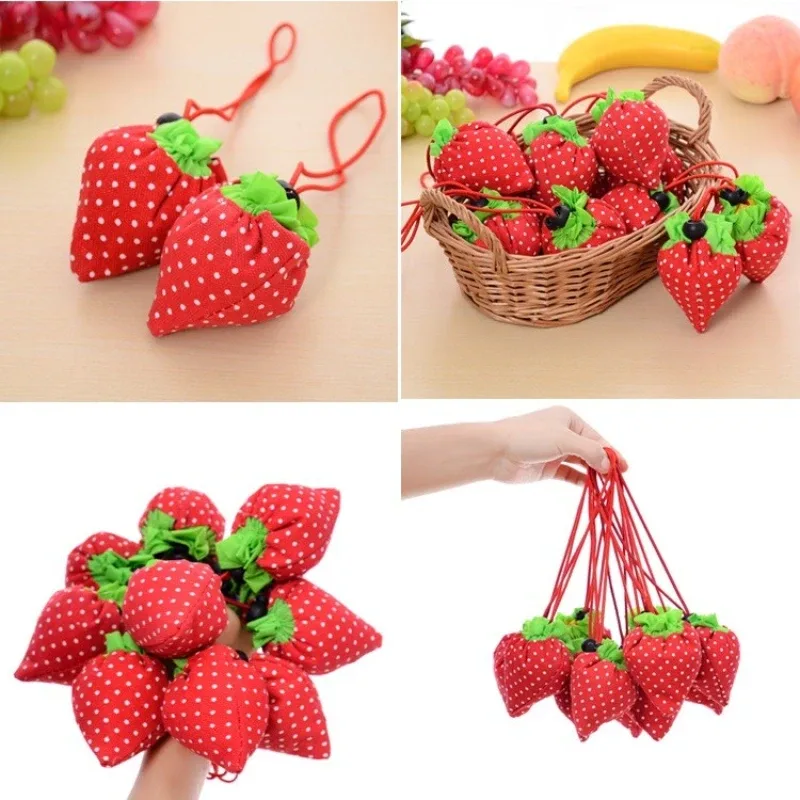 Sac fourre-tout pliable en forme de fraise, sac à bandoulière de shopping créatif, sac de rangement portable écologique en polyester