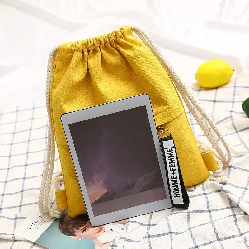 sac d'école en toile double épaule cordon sac à dos cordon poche portable sac à dos décontracté femmes hommes voyage sac à dos