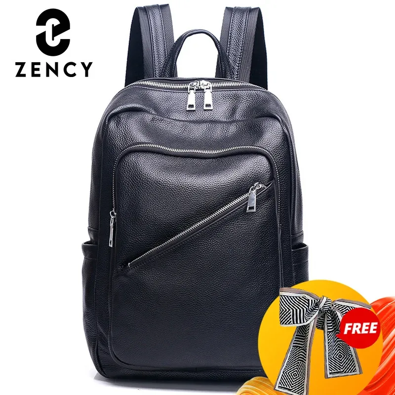 zency – sac à dos de voyage en cuir véritable pour femmes, sac d'école de grande capacité, multifonctionnel, adapté aux fichiers a4, sac de haute qualité