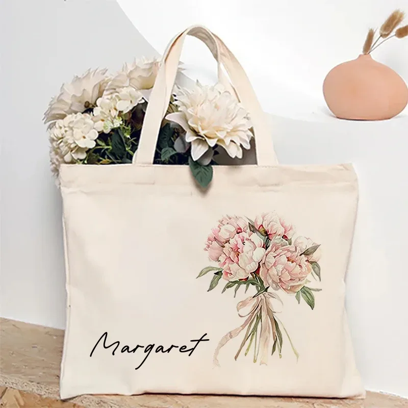sac à main personnalisé avec nom pour bouquet de fleurs, sac de rangement de voyage, sacs fourre-tout simples, cadeau d'anniversaire personnalisé, mariage, demoiselle d'honneur, initié