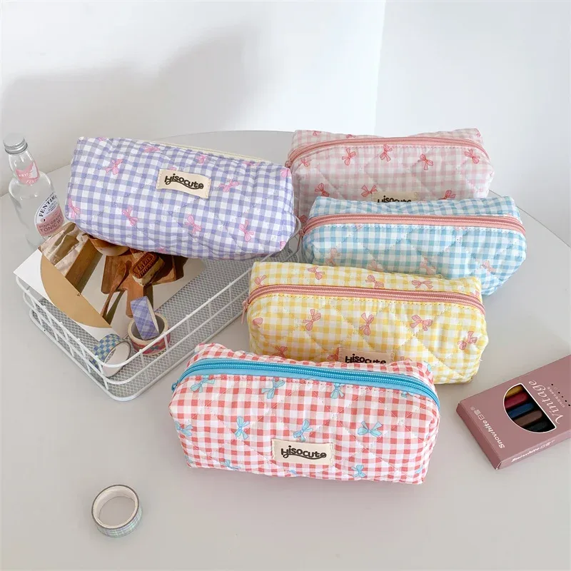 Sac de rangement de voyage pour femmes, sac de rangement de voyage avec nœud simple, Design mignon, trousse à crayons pour filles, trousse de maquillage rétro pour dames, sac à cosmétiques