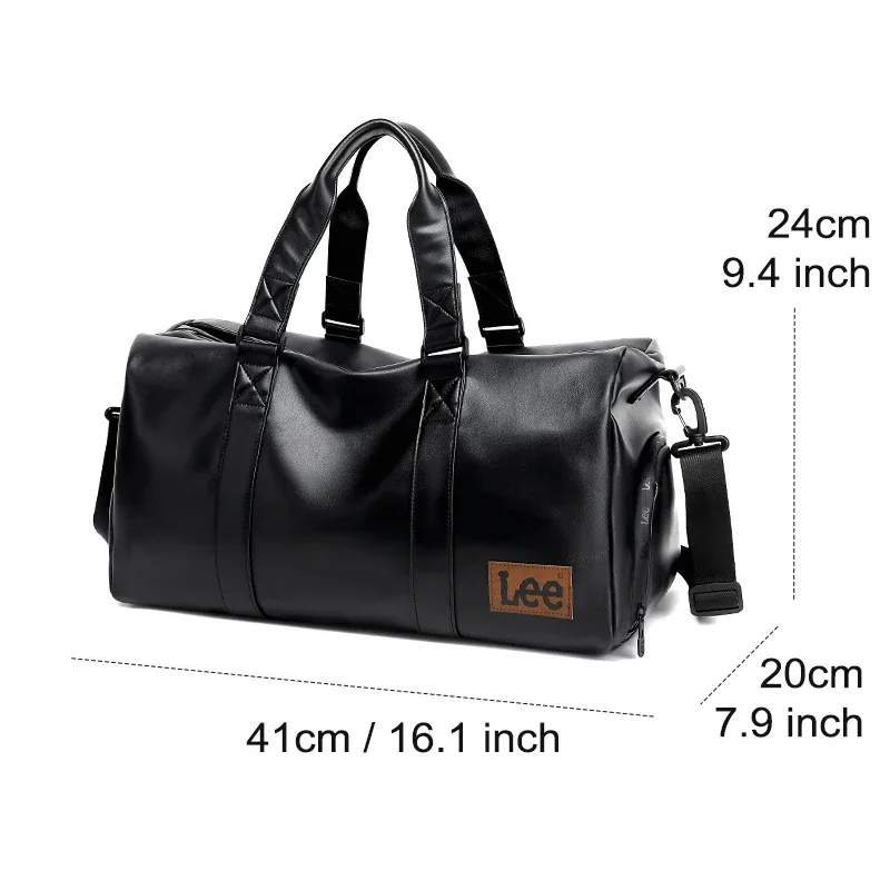 lee – sac polochon de voyage en cuir imperméable de haute qualité, compartiment à chaussures sec et humide, grand bagage d'entraînement, sac de fitness pour femmes et hommes