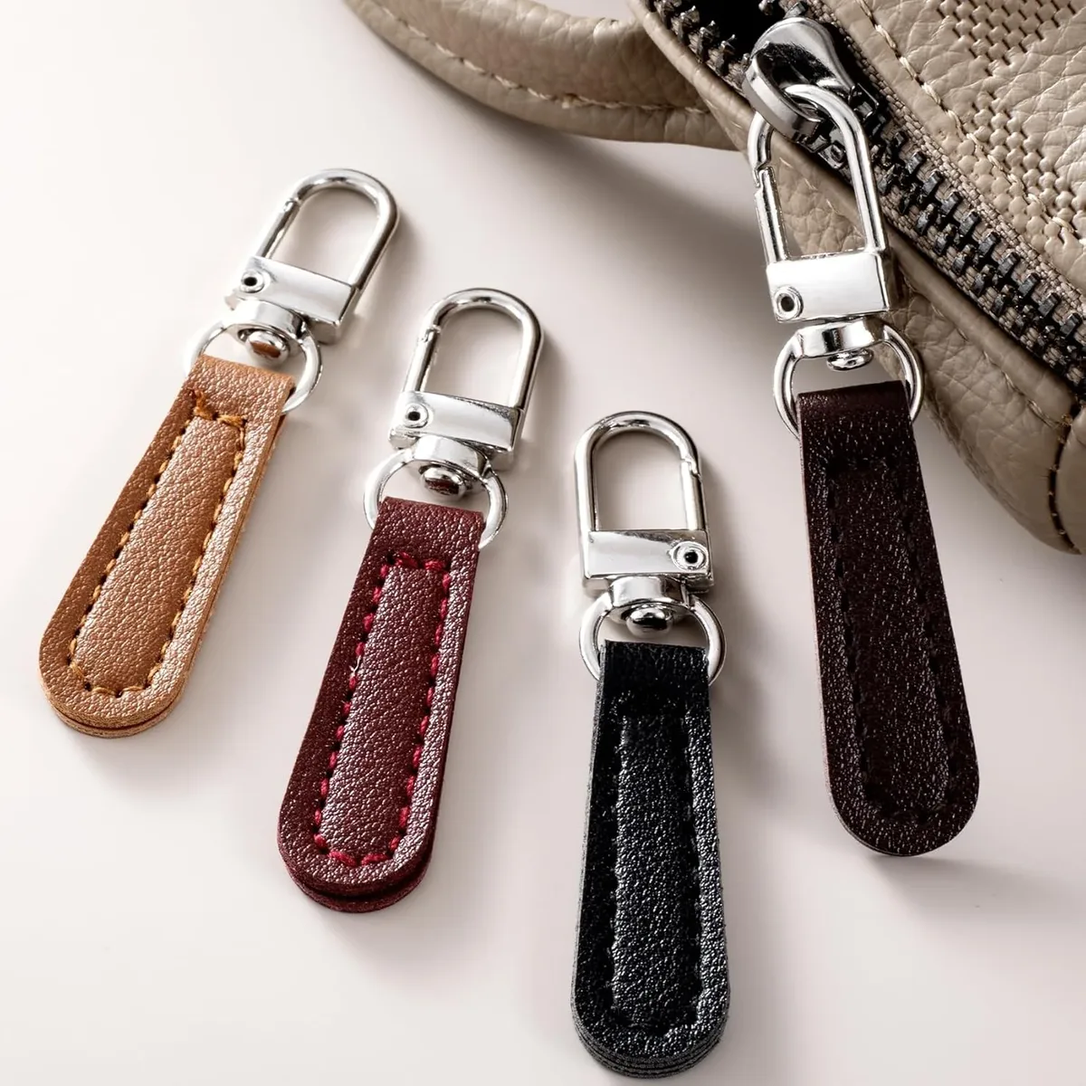 remplacement de traction de fermeture éclair en cuir pu de 4 pièces, attaches d'onglets de fermeture éclair pour sacs à main de bagages sacs à dos