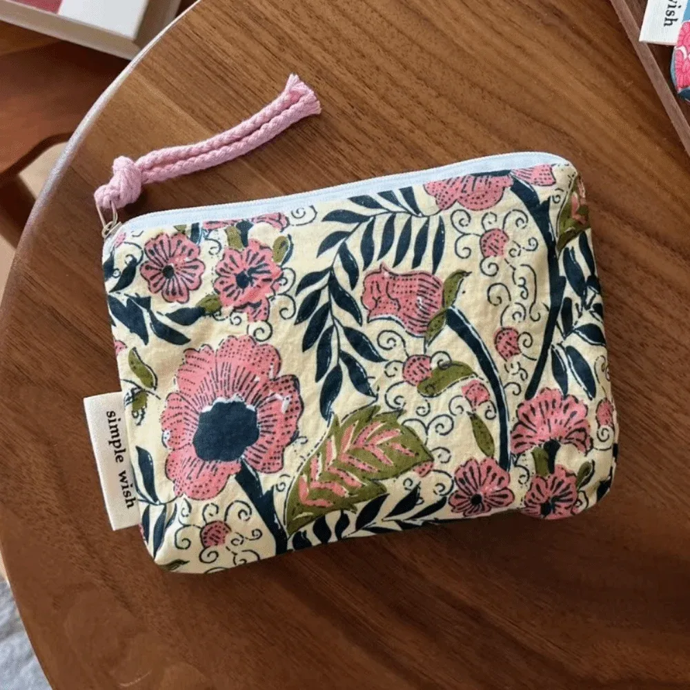 sac de serviette hygiénique vintage à la mode, mini porte-monnaie bohème de style indien, sac de voyage en coton à fermeture éclair, rangement pour cosmétiques, écouteurs, etc.