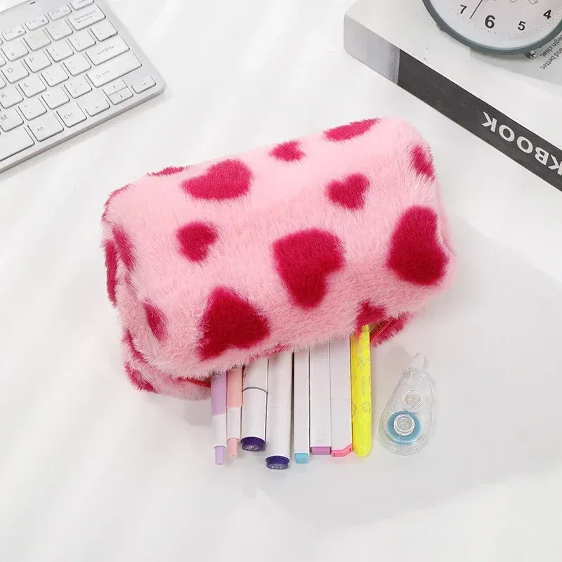 sac à cosmétiques d'amour mignon, trousse de toilette en peluche douce pour fille, rangement de voyage, pochette de rangement de maquillage, trousse à crayons pour étudiant