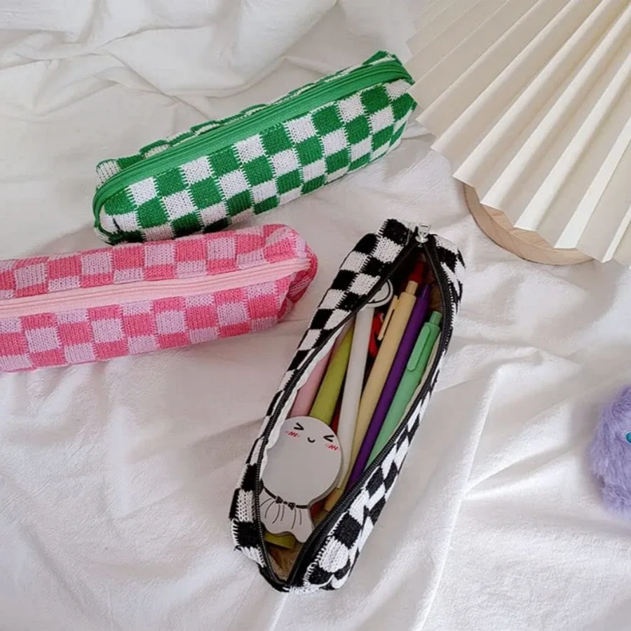 trousse de maquillage à carreaux 3 pièces, trousse de toilette de voyage, sac de pinceaux de maquillage mignon, sacs à cosmétiques pour femmes, sacs de maquillage à fermeture éclair pour sac à main