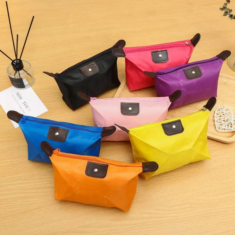 trousse de maquillage pliante couleur bonbon, organisateur cosmétique portable de voyage avec sangle de transport