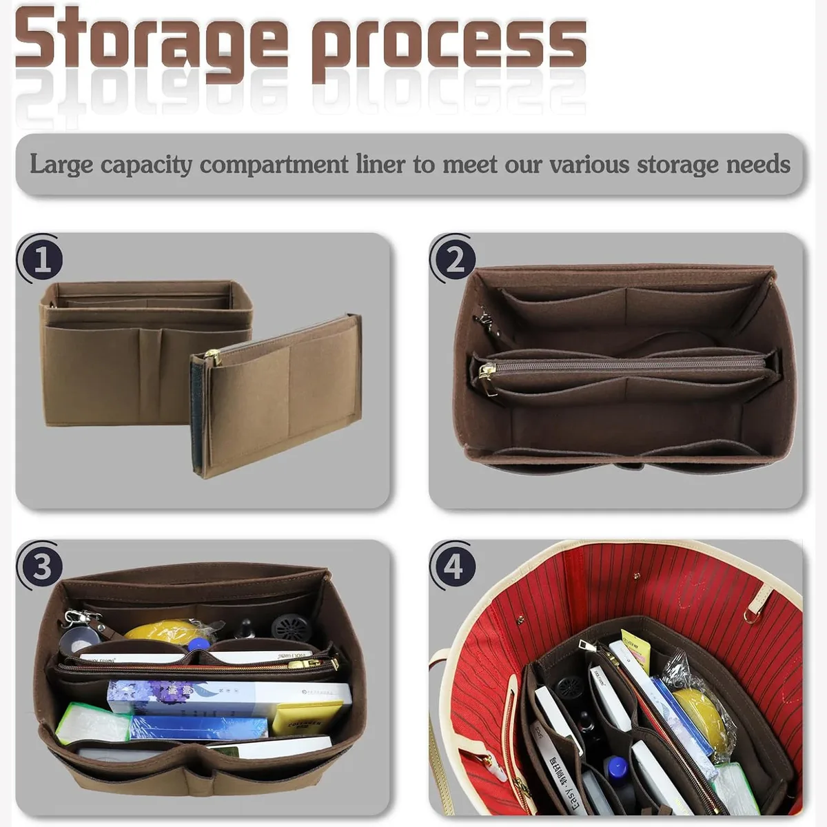 organisateur d'insertion de sac à main en feutre détachable pour sac à main de luxe speedy 25 30 35 sac de maquillage shaper liner pochette intérieure de voyage