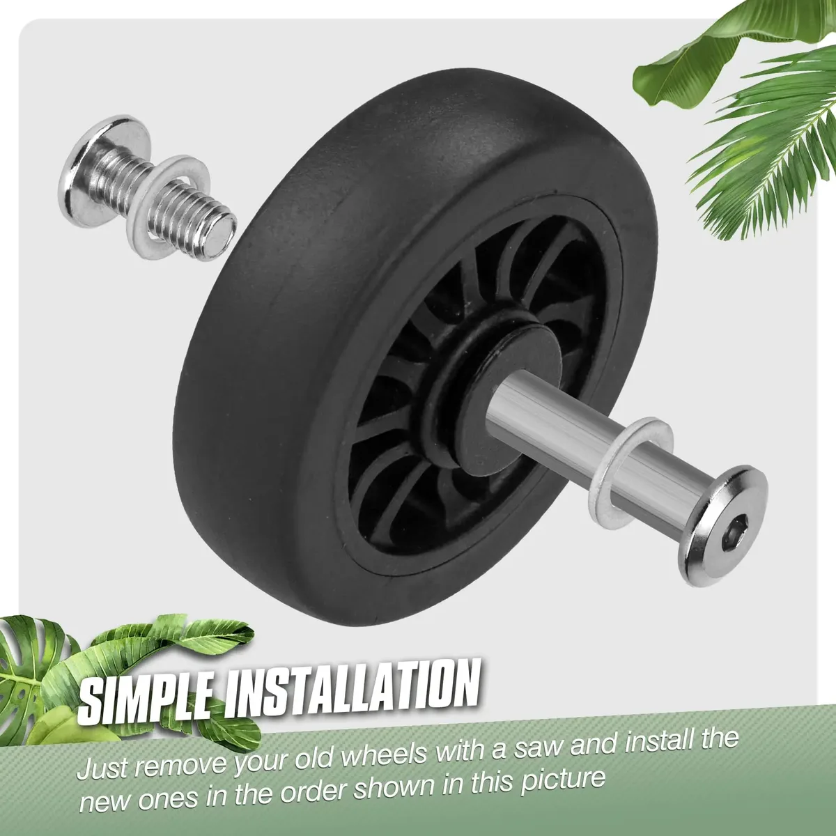 roues remplacement valises plastique noires silencieuses lot quatre axes cinquante millimètres usage voyage réparation