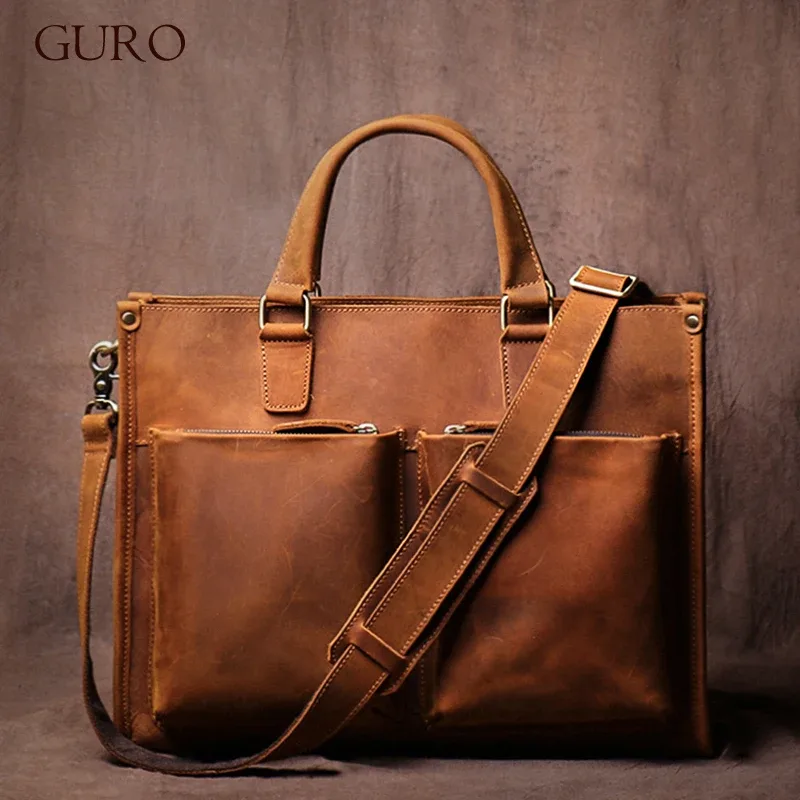 guro-sac à main en cuir group pour homme, étui à bombes de luxe, sac à bandoulière vintage pour ordinateur portable de 14 pouces, qualité supérieure
