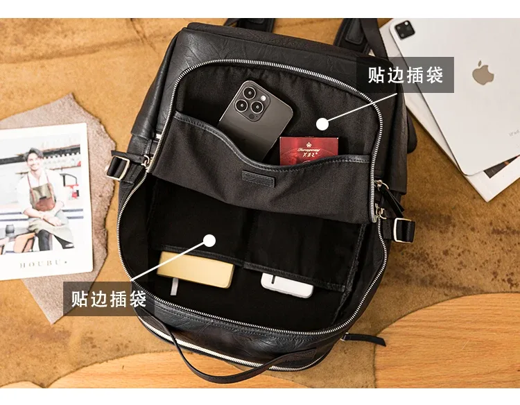 pndme voyage en plein air de haute qualité en cuir véritable hommes noir sac à dos mode décontracté luxe en cuir de vache ordinateur sac à dos