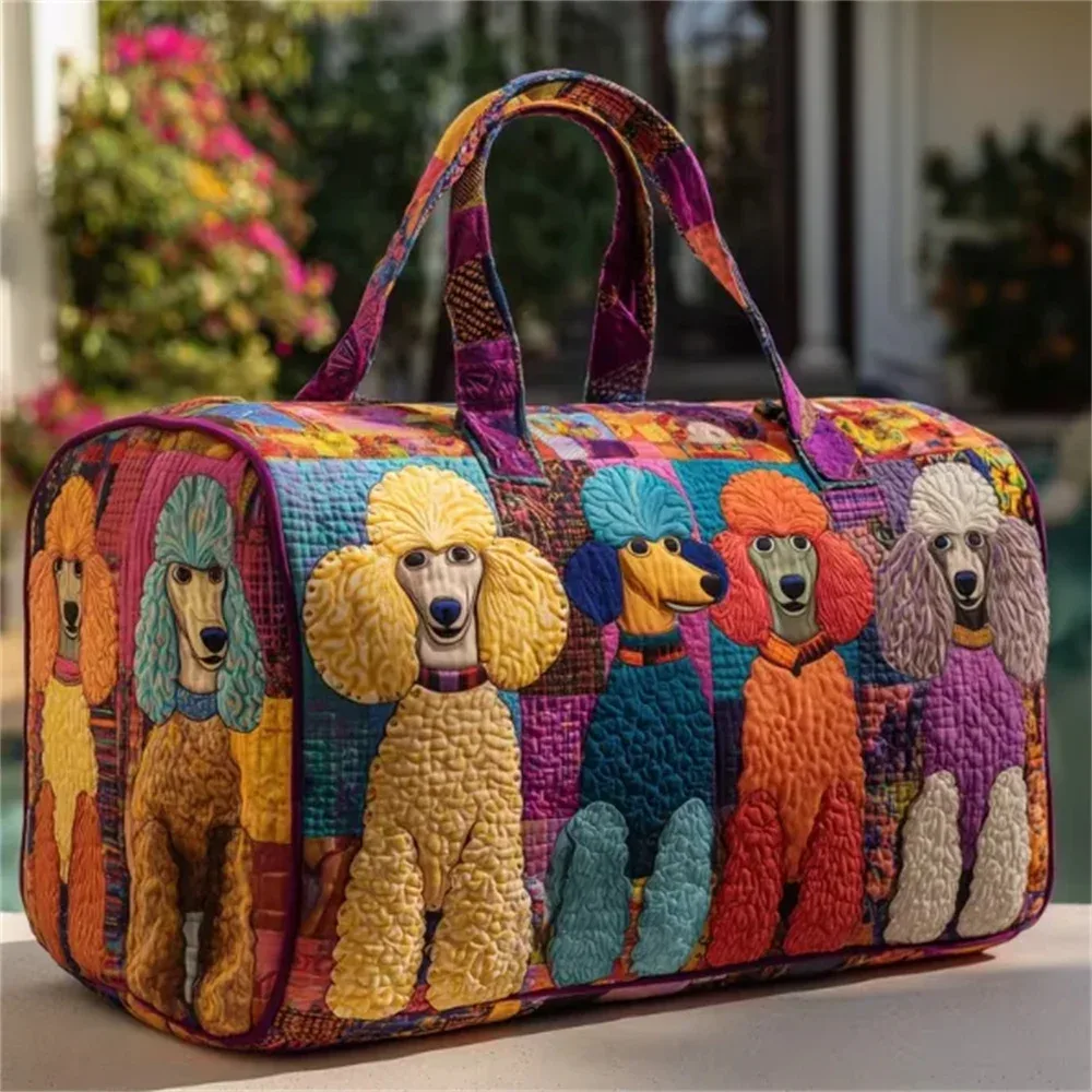 sac de voyage matelassé poodle dogs, sac fourre-tout de voyage rétro amusant pour hommes et femmes, sac de week-end pour l'extérieur