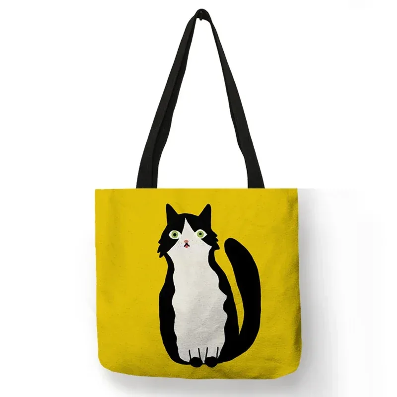 sac à bandoulière imprimé chat noir pour femmes, fourre-tout, sacs à main, peinture artistique animale, sac de shopping graphique pour boutique, supermarché, fourre-tout de plage
