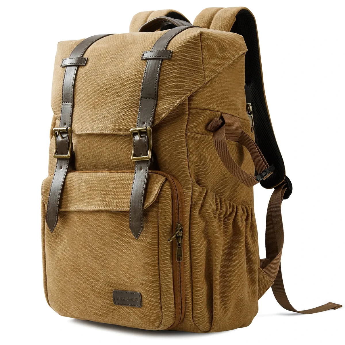 sac dos toile noire bandes grises boucles dorées poche limon cadre externe voyage photo ordinateur portable trépied