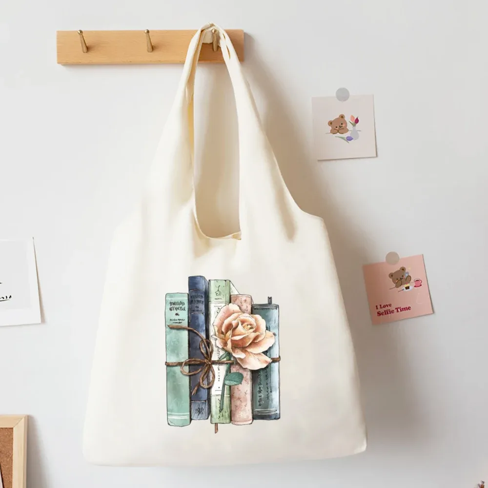 livres floraux imprimé sac à bandoulière livre de littérature fleur fourre-tout sacs illustration filles livre sac voyage harajuku toile sac à main