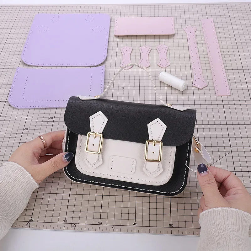 sac cambridge en cuir pu personnalisé, bricolage, couture à la main pour femmes, sac à bandoulière, kit semi-fini coloré