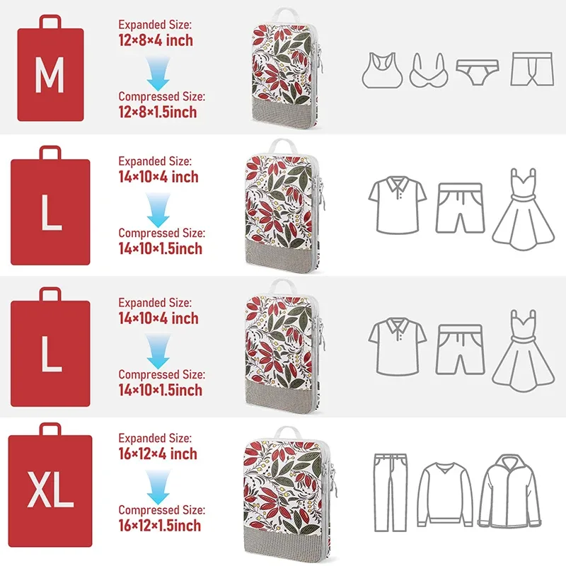 organisateur voyage nylon paisley florale blanc rouge kaki gris rose vert compression extensible sac rangement