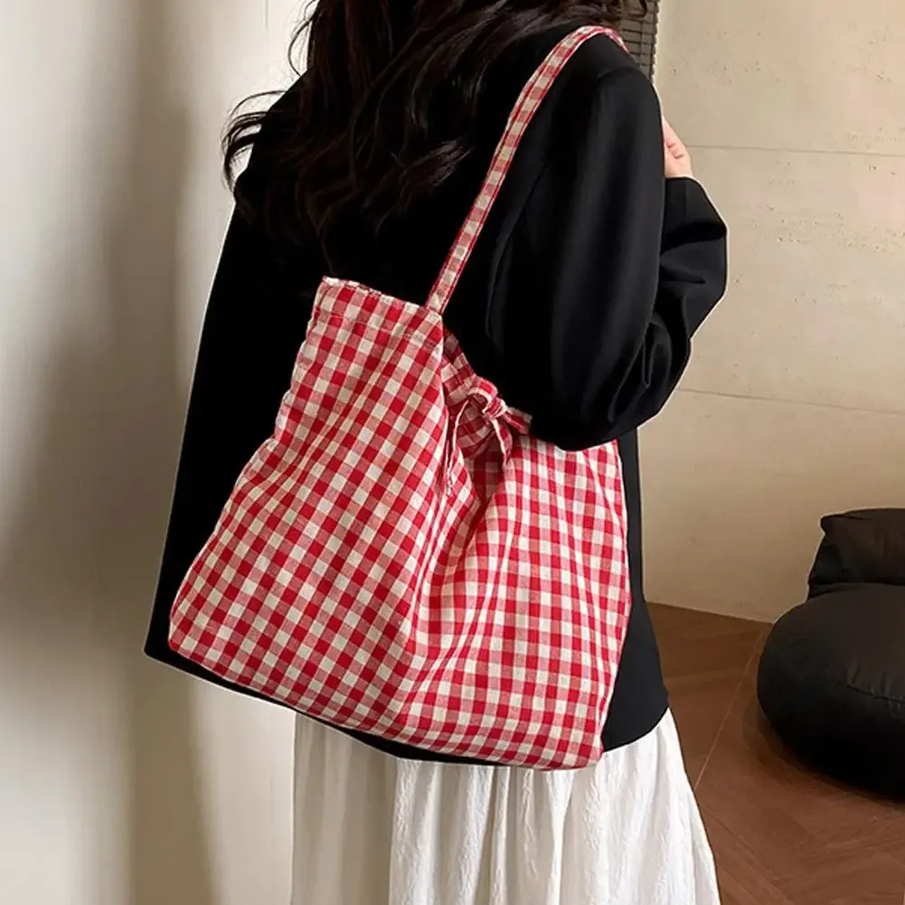 sac fourre-tout à carreaux de grande capacité, sac à bandoulière léger en nylon à carreaux, sac à main classique à carreaux pour femmes, étudiantes et voyages